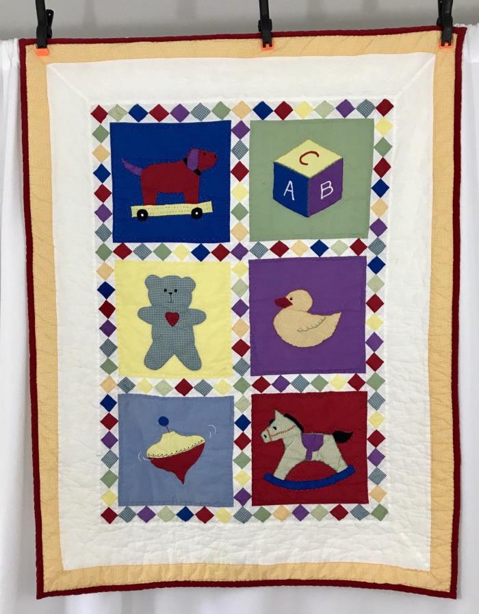 Handmade Baby Sampler Quilt Crib Blanket Nursery Wall Hanging Duck Bear Horse