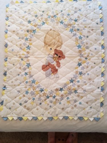Vintage 70's Precious Moments Boy's Baby Quilt Prairie Point