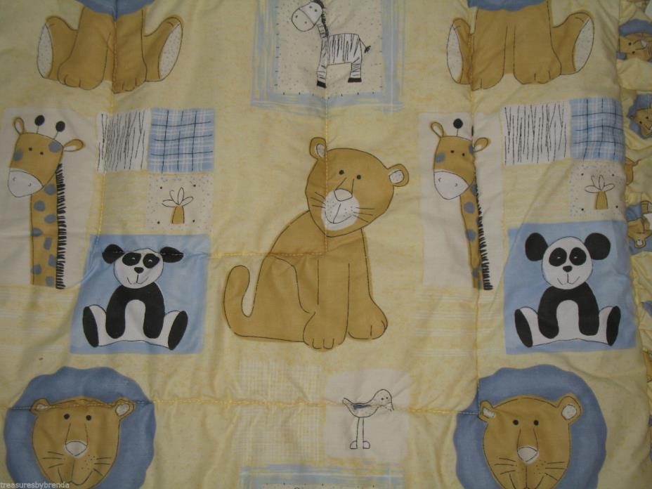 Wild Animals Baby Comforter Yellow & Blue Ruffled