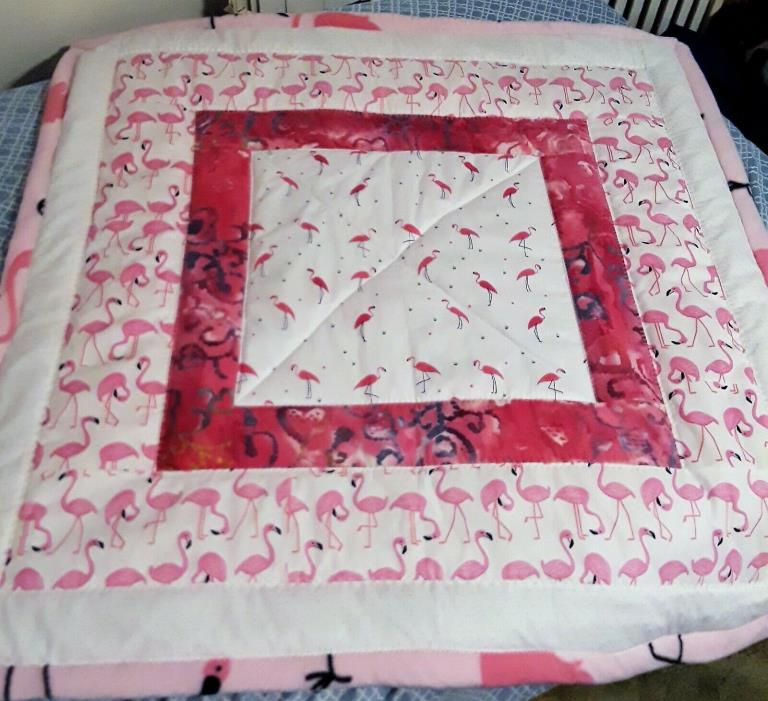 Handmade Pink Flamingo Baby Quilt with Fleece