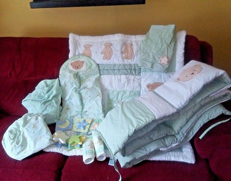 Lambs & Ivy DREAMS & WISHES Teddy Bear 12pc Crib Bedding Set Green Tan Cream