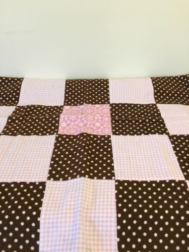 Beautiful Girls Baby Quilt Toddler Girls Handmade Blanket Pink Gingham Brown