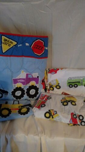 Kids Boys TONKA TRUCK Toddler Bed Crib Bedding  Quilt Sheet Pillowcase Blue Flat