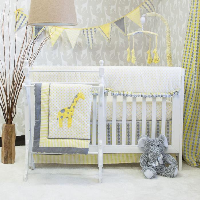 Pam Grace Creations 10pc Crib Bedding Set Simply Argyle Giraffe Yellow NEW Baby