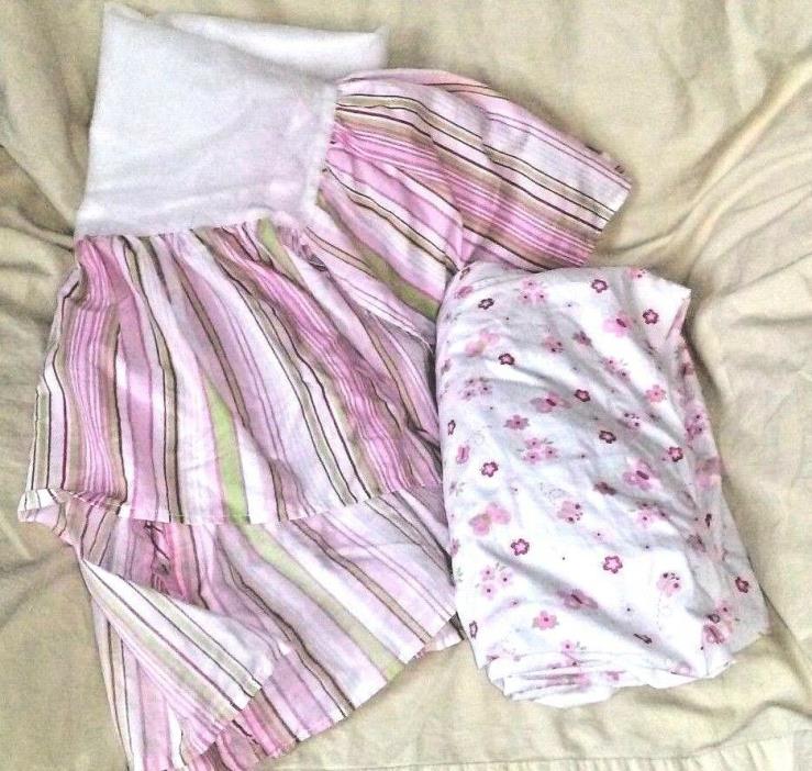 Carter's Child of Mine Pink Flowers and Butterflies Crib Sheet and Skirt Striped