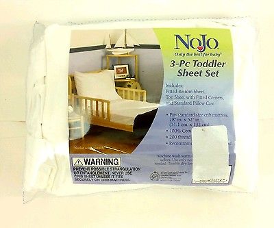 NoJo 3 pc Toddler Bed Sheet Set Cotton White 28 x 52 inch Child Infant