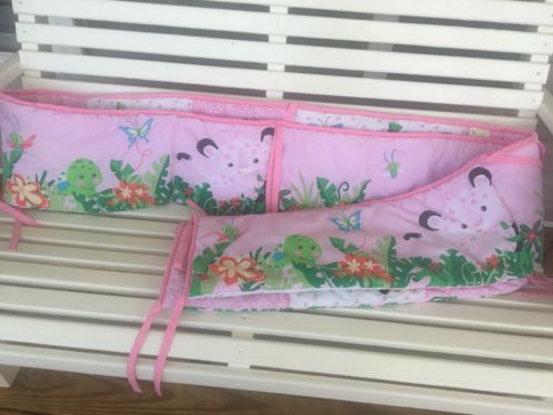 fisher price girls animal friends pink bumper pad elephants butterfly bug turtle