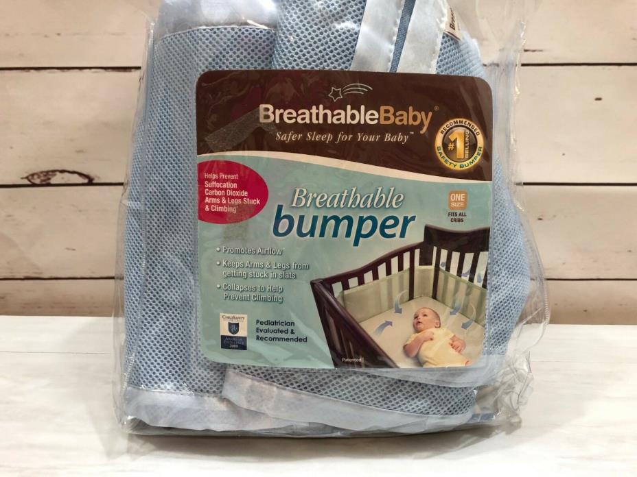 Breathable Baby Crib Bumpers Mesh & Foam Thin Crib Bumper Pads Blue Hook & Loop