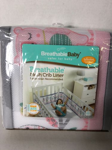 BreathableBaby Baby Mesh Crib Liner Forest Fun Pink Owl Bunny Squirrel New