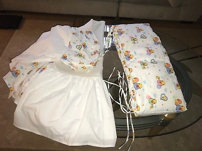 LOT 2 PC BABY Newborn CRIB Bumper & Skirt White/Duck HANDMADE
