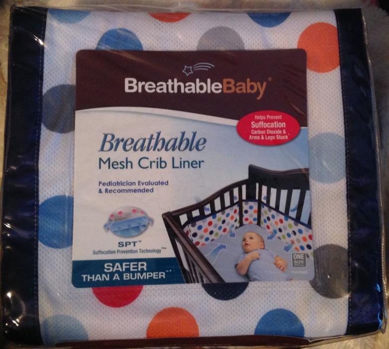 NIP Breathable Baby Mesh Crib Liner Bumper Pad Multi Color Polka Dot NEW Boys