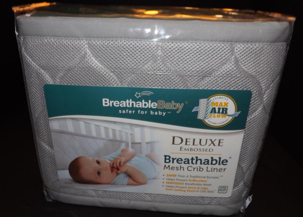 BreathableBaby Deluxe Embossed Mesh Crib Liner Embossed Liner Gray-On-Gray NIP