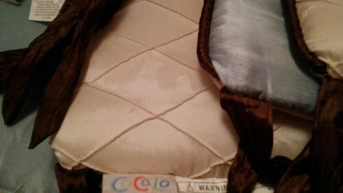 CoCaLo Baby Crib Bumper Blue n White W Brown ties Nursery Unisex