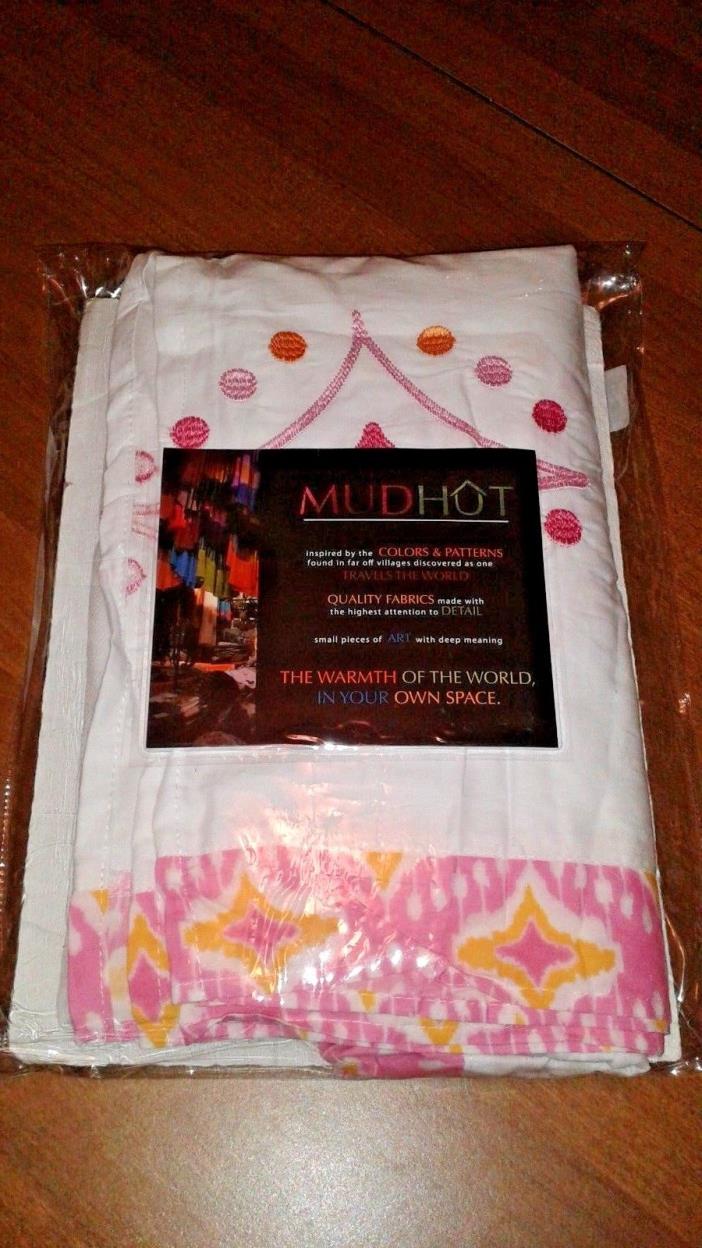 MudHut Dawn Pink Crib Skirt/Dust Ruffle Pink/Orange Embroidered New