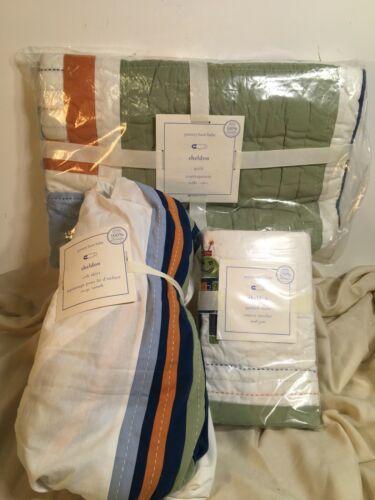 NEW Pottery Barn Kids Baby Sheldon Nursery Crib Set Quilt Skirt Sham Organic PBK