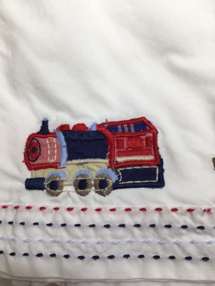 Pottery Barn Kids  Vintage Embroidered Train Crib Skirt Excellent Condition