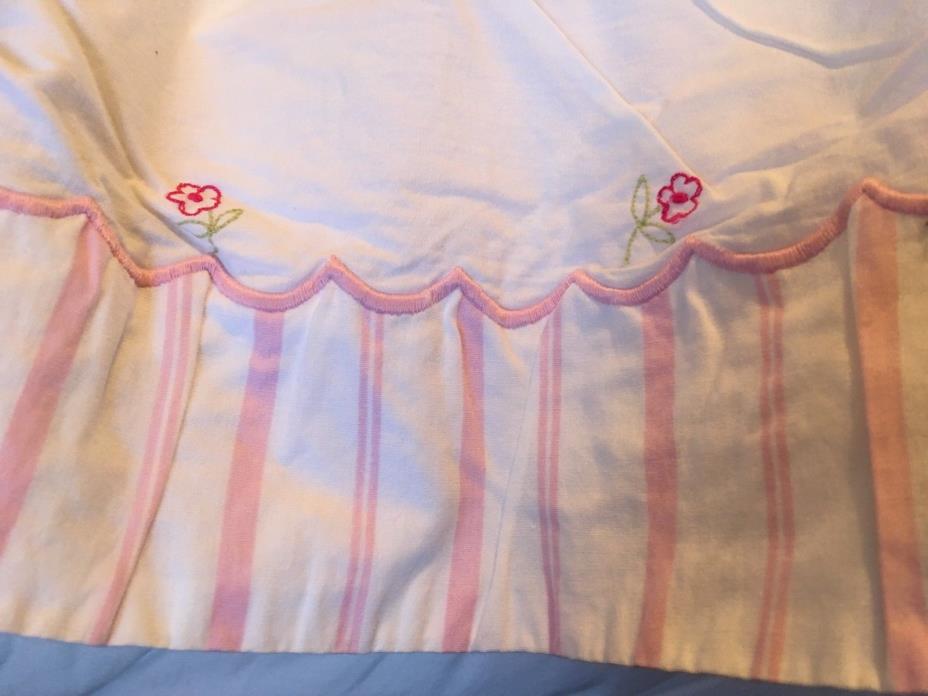 Pottery Barn Kids Girl Child's Crib Bed Skirt Scalloped Pink Flowers Stripe 11
