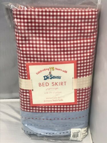 Pottery Barn Kids Dr Seuss Red White Gingham Crib Bed Skirt New