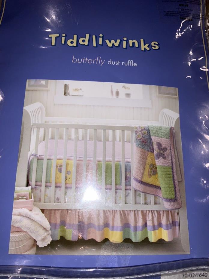 Tiddliwinks Crib Dust Ruffle Pink Green Purple 100% Cotton New Nursery Girl