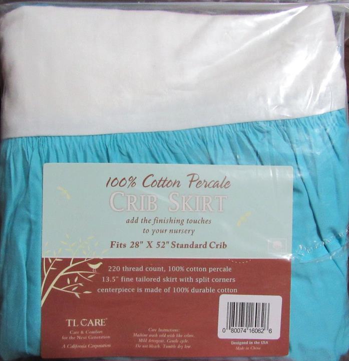 TL CARE COTTON PERCALE CRIB SKIRT - AQUA