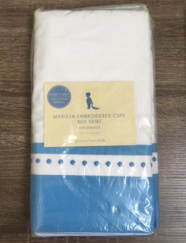 Pottery Barn Kids Marissa Embroidered Cuff Crib Bed Skirt Blue White New Cotton