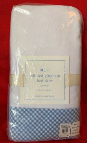 Pottery Barn Baby Kids Blue White Check Gingham Bed Skirt 100% Cotton NEW! 28x52