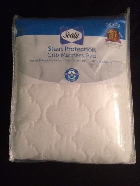 Sealy Stain Protection Crib Mattress Pad waterproof white 52