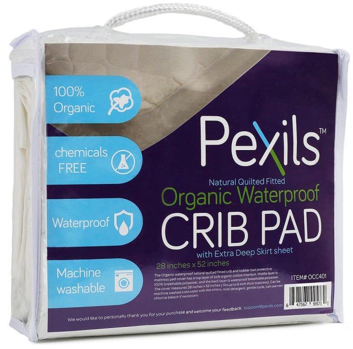 Pexils Natural Quilted Fitted Organic Waterproof Crib Mattress Pad-New-Free Ship