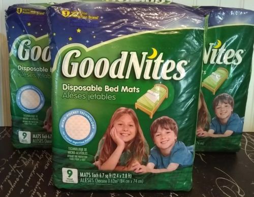 Goodnites Disposable Bed Mats ~ 3 Pkgs of 9 Pads ~ Discreet ~ FP556