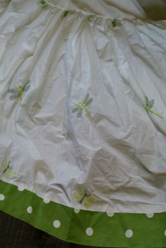 Alli Taylor Embroidered Dragonfly Green Polka Dot Crib Skirt Diaper Stacker Set
