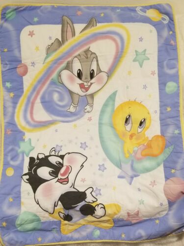 VTG Warner Bros Outer Space BABY Looney Tunes 2 Sided Crib Blanket