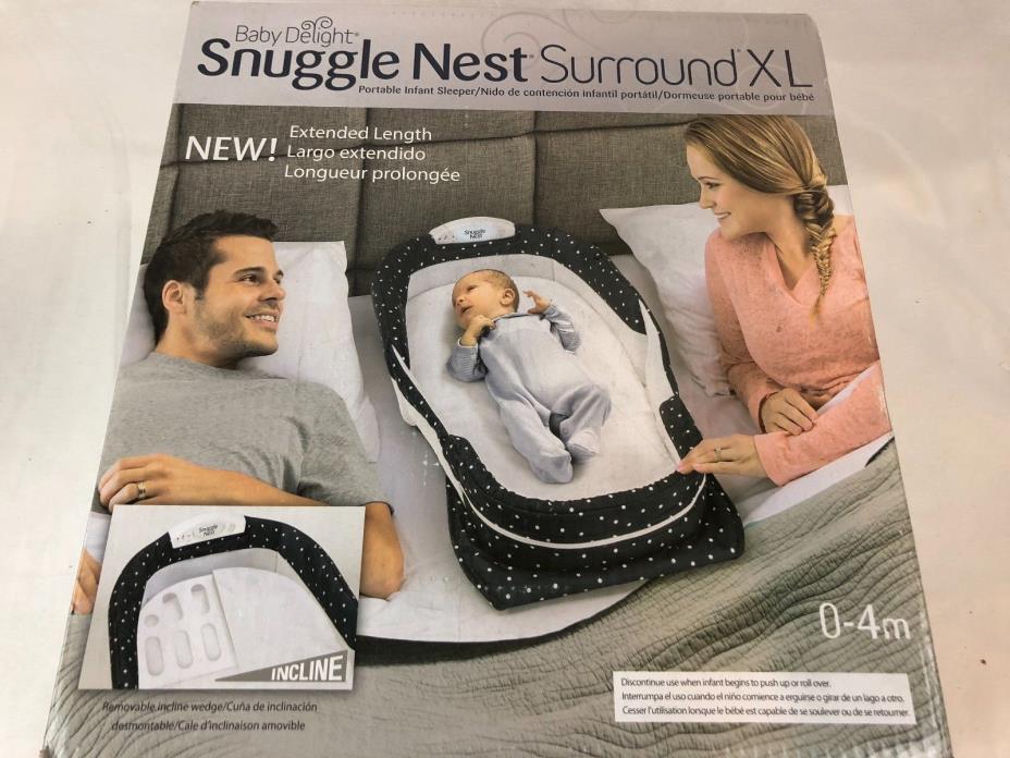 Baby Delight Snuggle Nest Surround XL Portable Infant Bed Navy Blue Dots NEW