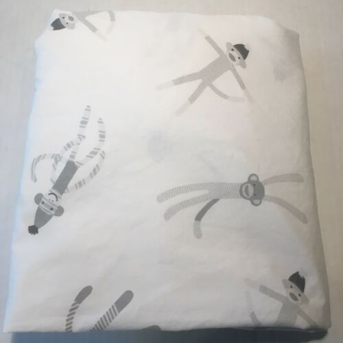 Pottery Barn Kids Sock Monkey Crib Sheet Gray White 100% Organic Cotton