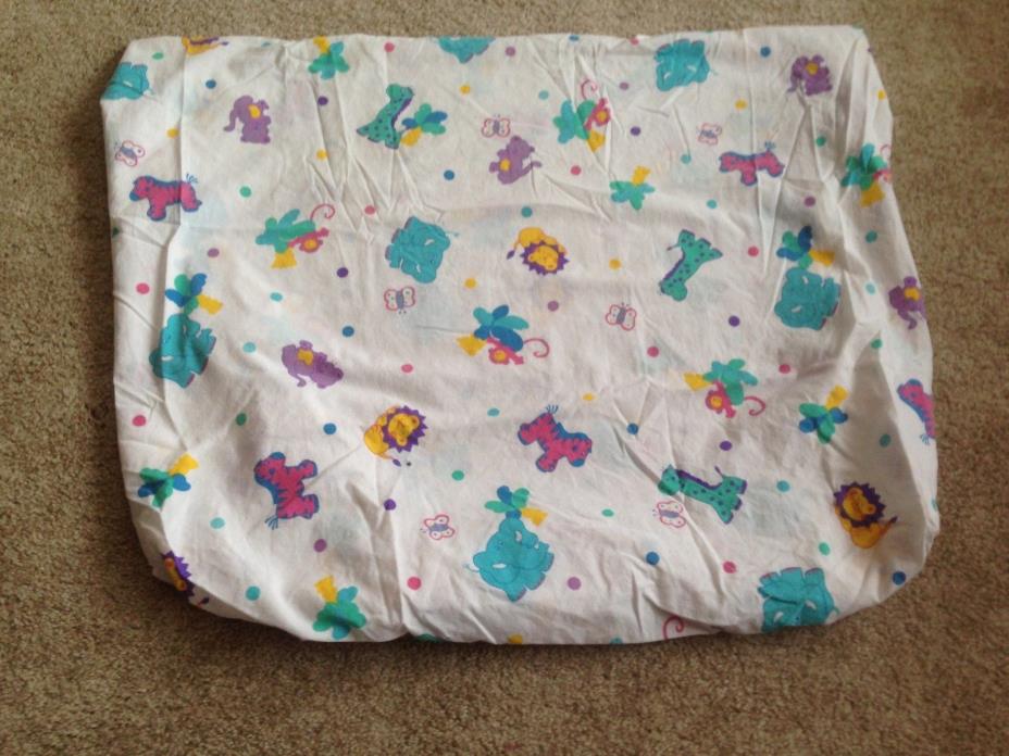 BABY CRIB SHEET ~ Fitted ~ WHITE with MULTI COLOR Animals