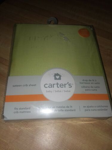 Carters's NEW baby crib sheet 100% cotton woven Sage Green Sateen Newborn