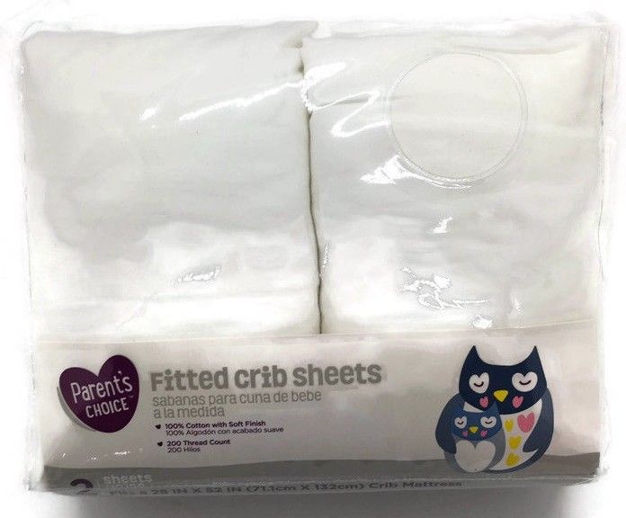Parents Choice Fitted Crib Sheets White 2 Pack 200 Thread Count