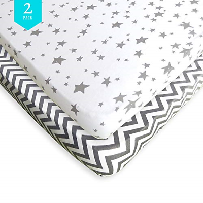 Pack N Play Fitted Sheet Set - 2 Pack - 100% Soft Jersey Cotton Pack N Play for