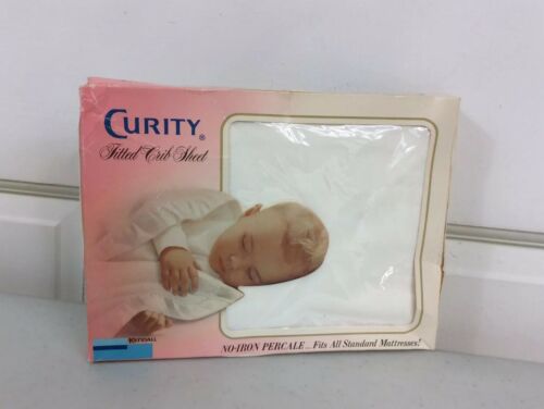 CURITY Vintage 1980s No Iron Percale White Crib Sheet Fitted NEW