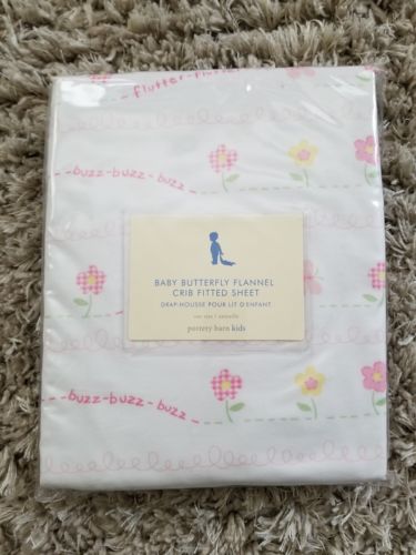Pottery Barn Kids BUTTERFLY FLANNEL Fitted Crib SHEET Baby Toddler Bed Nursery