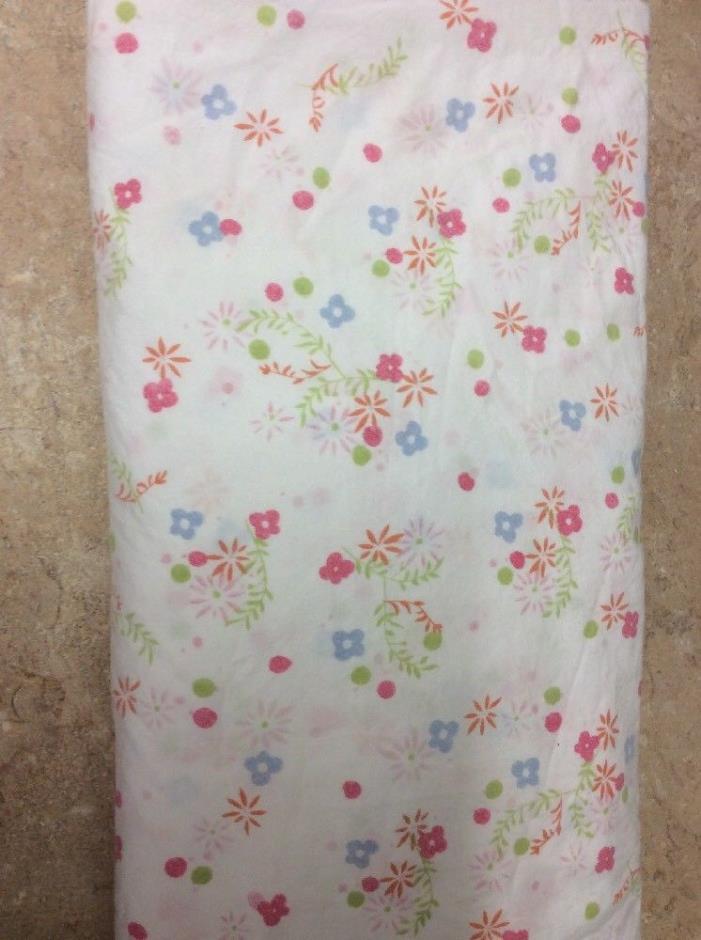 POTTERY BARN KIDS CRIB SHEET WHITE PINK SMALL FLORAL AND DOTS GREEN SPRIGS