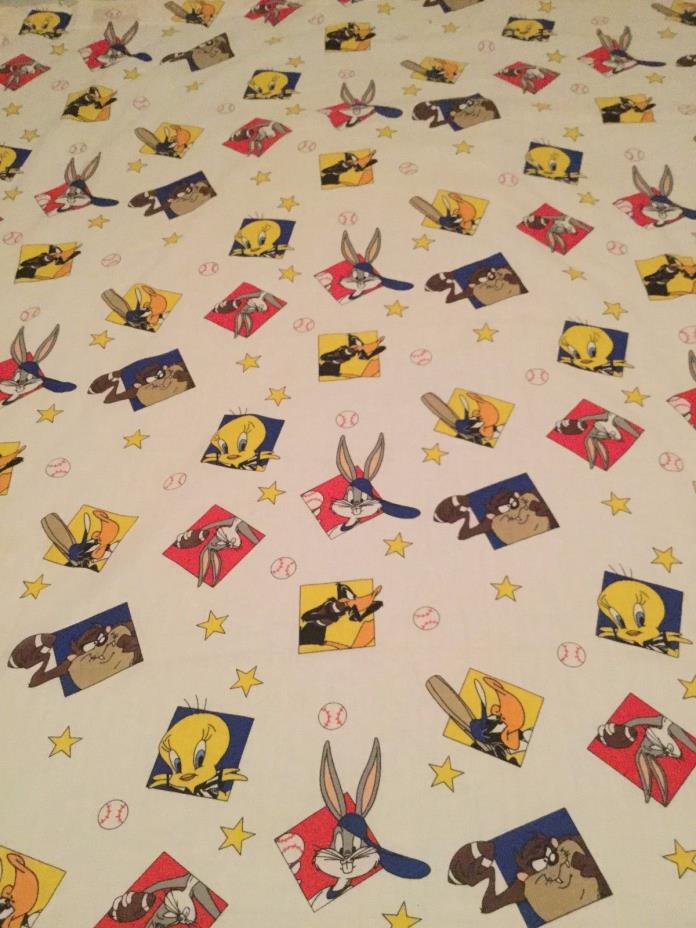 Looney Tunes Crib Toddler Flat Bed Sheet Bugs Bunny Tweety Daffy Fabric Vintage