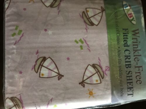 Pink With Sailboats Fitted Crib Sheet ~ Also fits Toddler Size Bed NIP