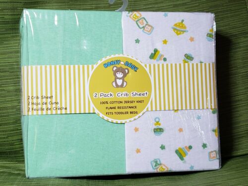 2 PACK FITTED CRIB SHEET BABY PRINTING 28'' X 52'' NEW 100% COTTON FLAME RESISTS