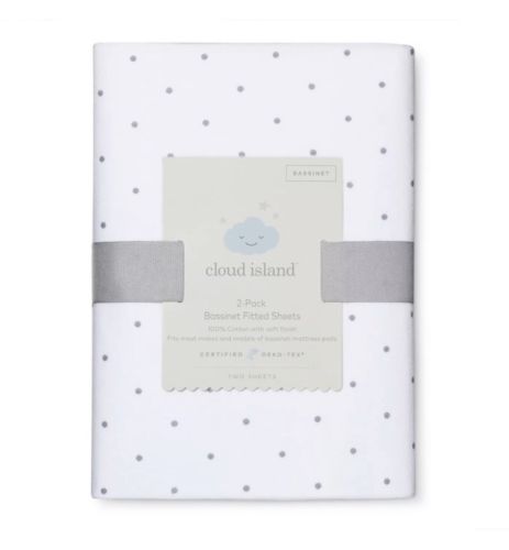 Fitted Bassinet Sheets Dots & Solid 2pk - Cloud Island™ - Gray/White - NEW