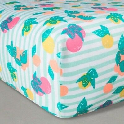 Oh Joy! Woven Fitted Sheets - Fruit Stripes, Green, Multi-Coloured