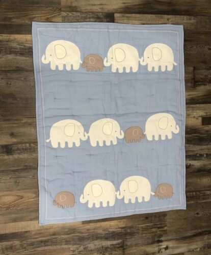 New Lambs & Ivy Signature Elephant Tales Comforter Blue Tan Baby Nursery Crib