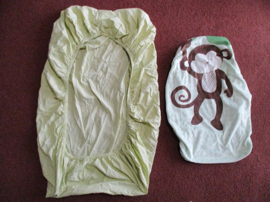 Baby Nursery Lot...Green Crib Sheet/Monkey Changing Pad Cover/Bassinet...Lot 2
