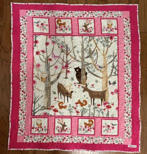 Forest,deer and bear baby quilt handmade ”36x42” baby/toddler embroidered quilt