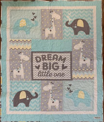 Dream big little one baby elephant quilt ”41x35” baby/toddler embroidered quilt