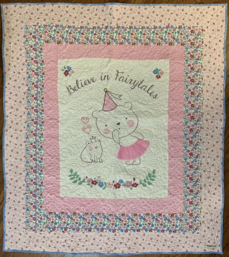 Believe in Fairytales new handmade ”43x48” baby/toddler embroidered quilt